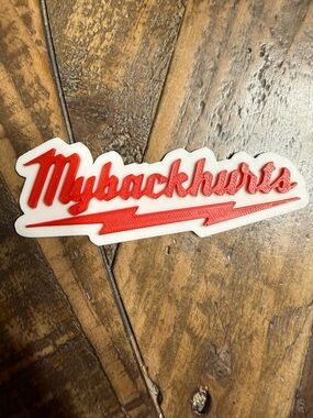 “Mybackkhurts” emblem               w/2 sided tape